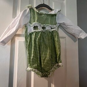 Clover St Patty Green Gingham Baby Romper